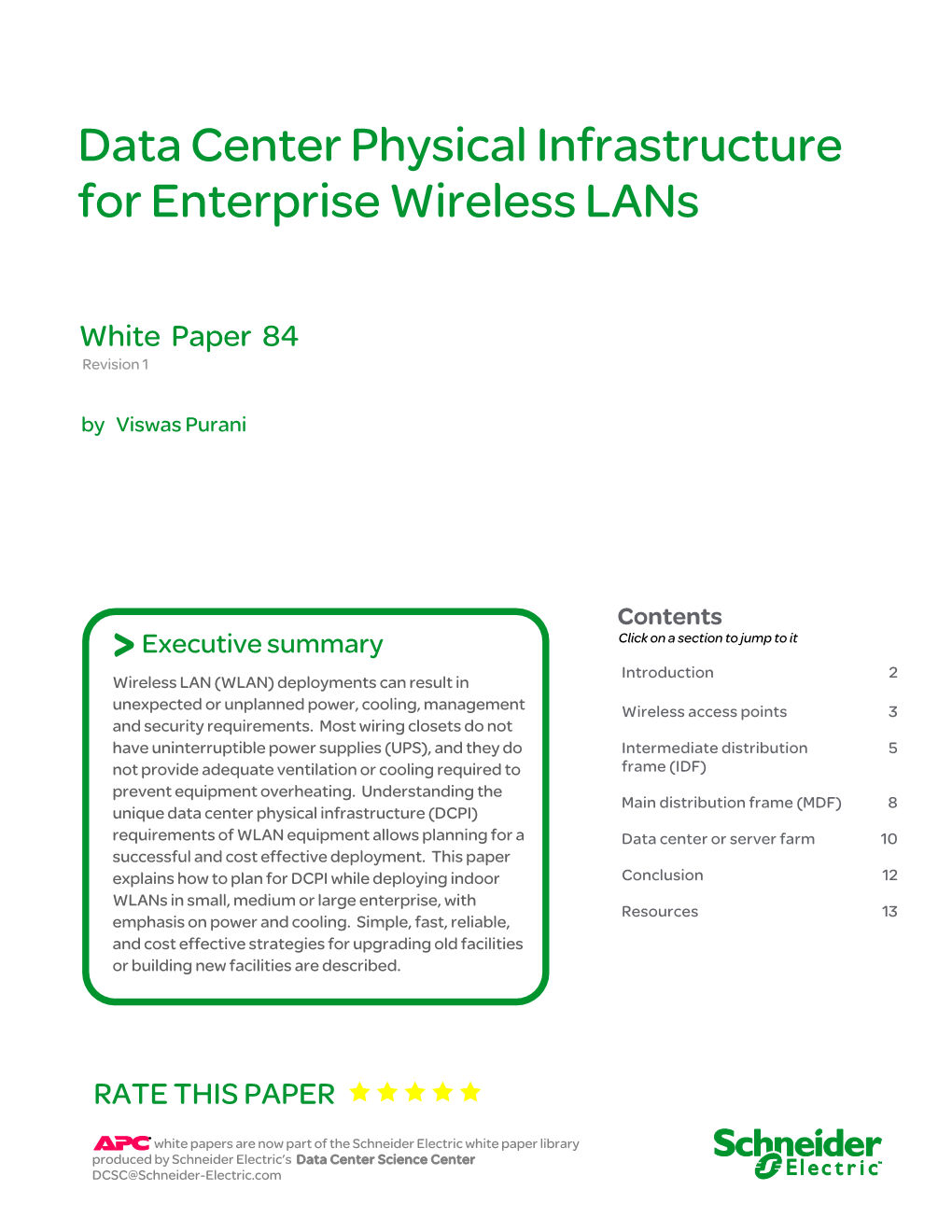 Data Center Physical Infrastructure for Enterprise Wireless Lans