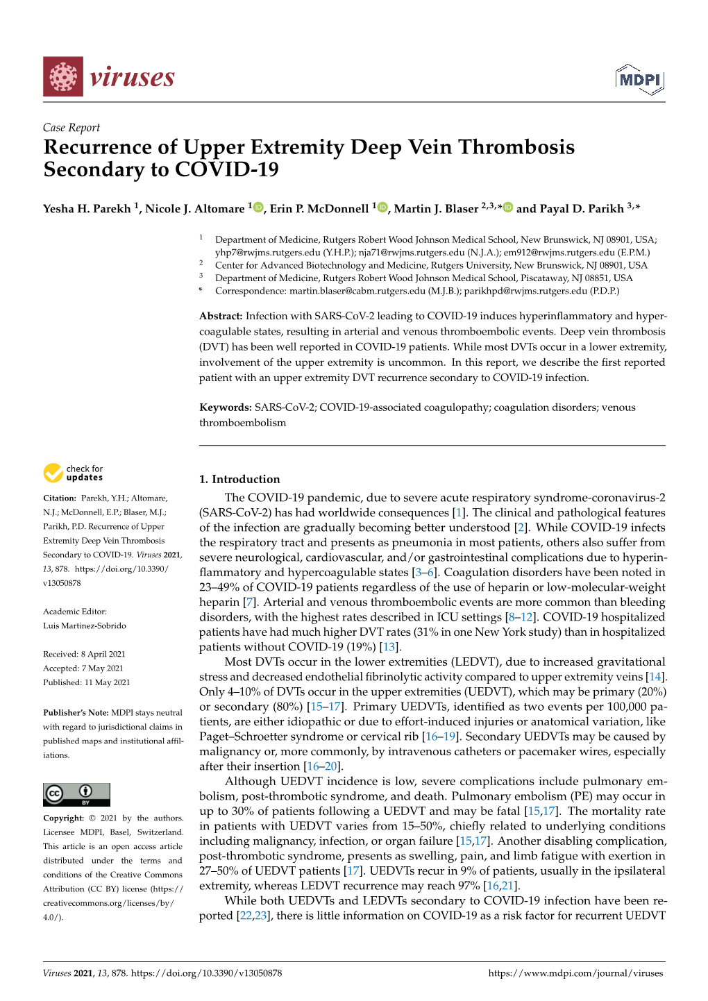 Recurrence of Upper Extremity Deep Vein Thrombosis Secondary to COVID-19