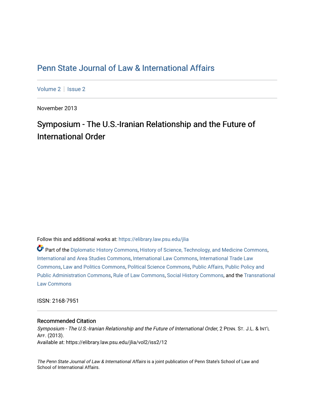 The US-Iranian Relationship and the Future of International Order
