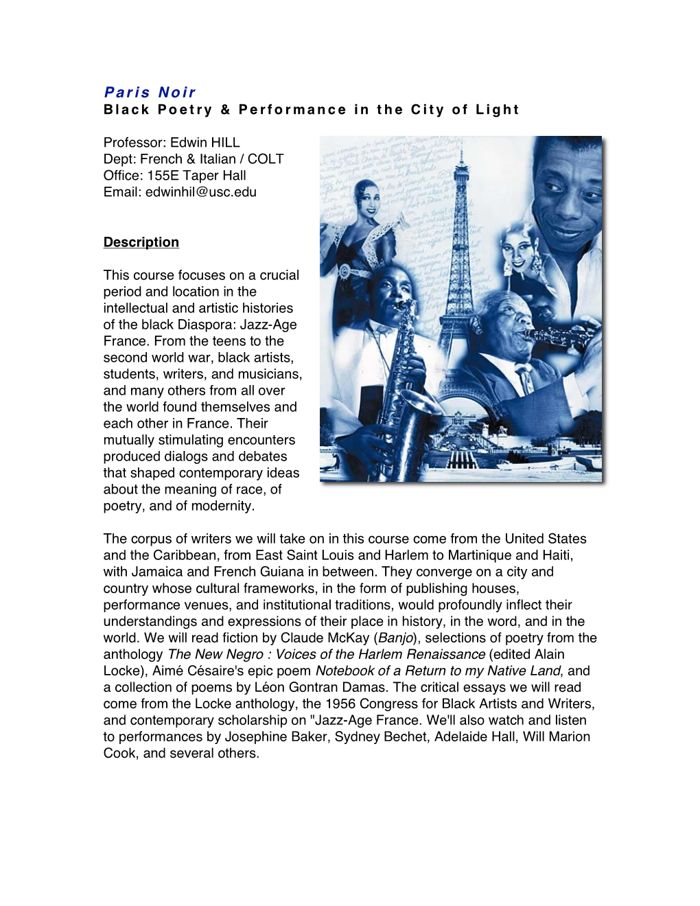 Paris Noir Course Description