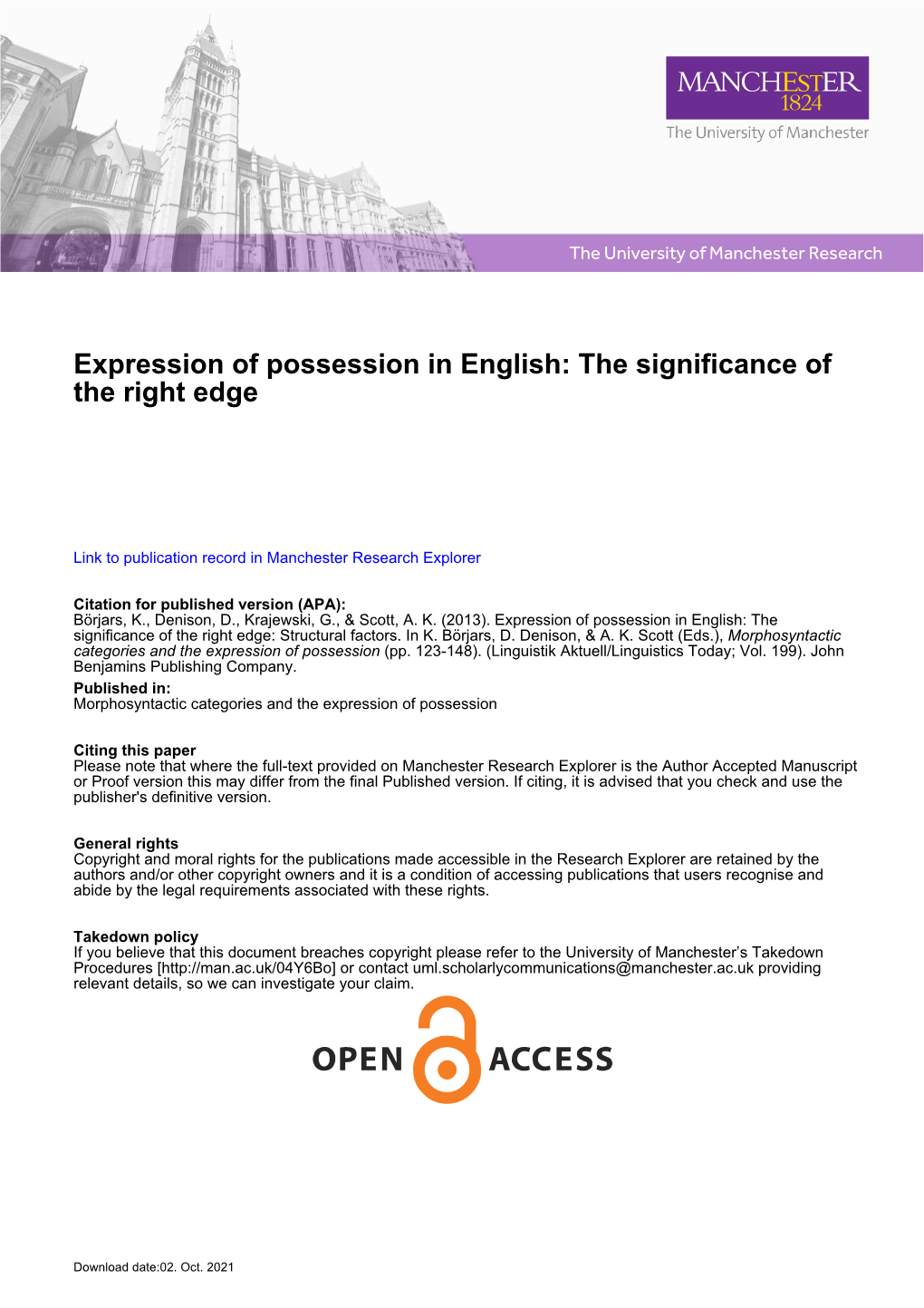 Expression of Possession in English: the Significance of the Right Edge