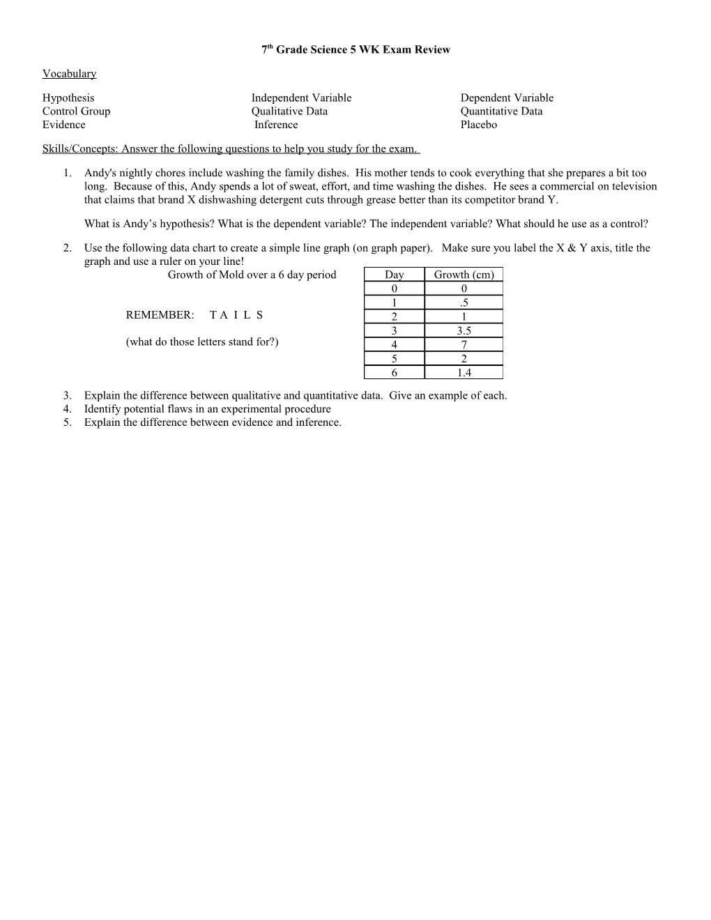 7Th Grade Science 5 WK Exam Review