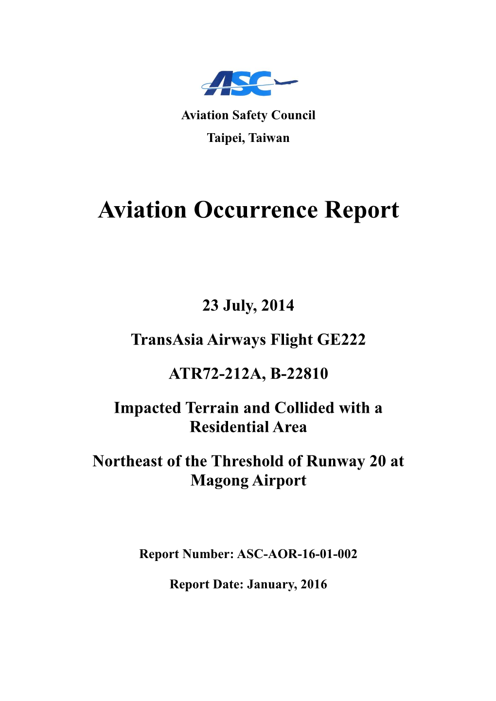 Aviation Occurrence Report