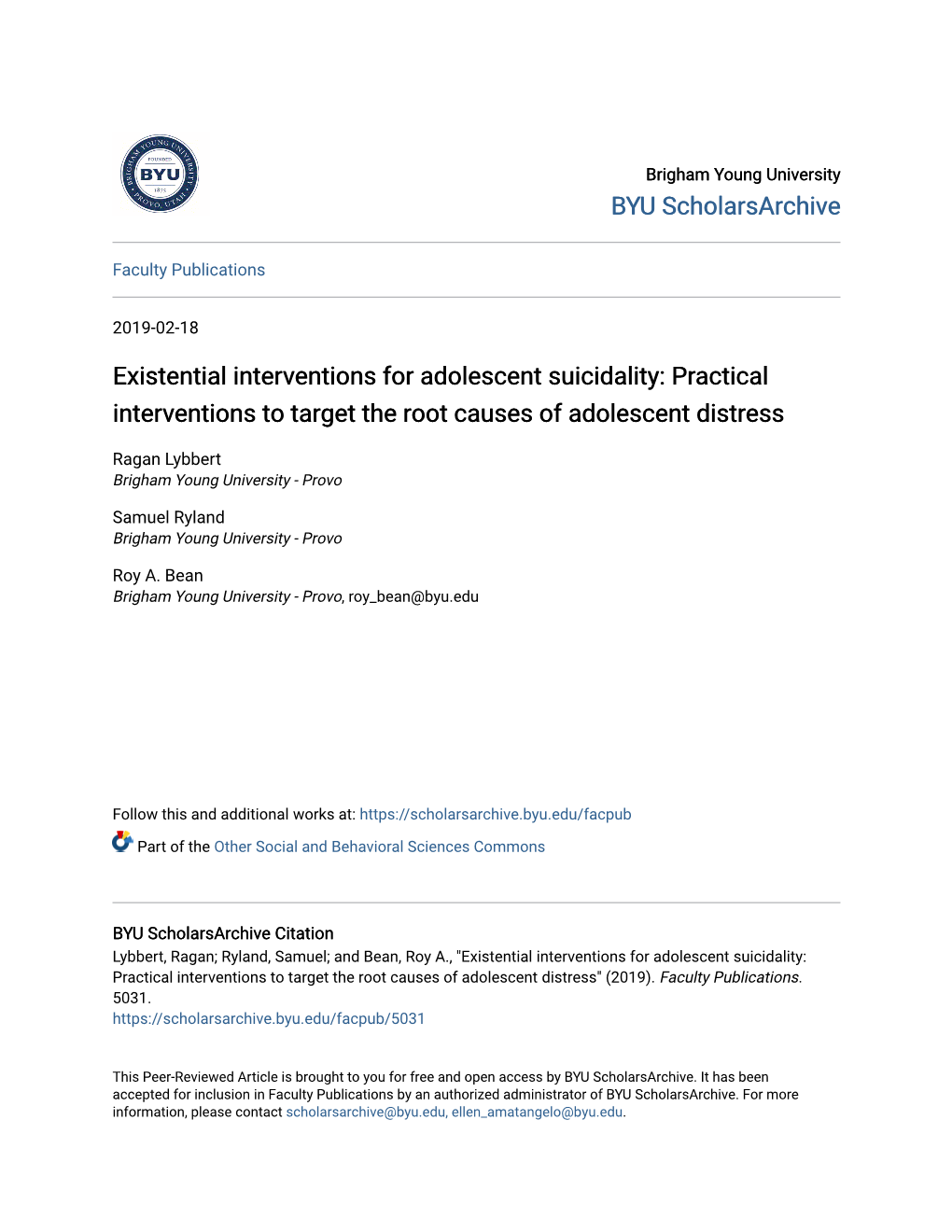 Existential Interventions for Adolescent Suicidality: Practical Interventions to Target the Root Causes of Adolescent Distress