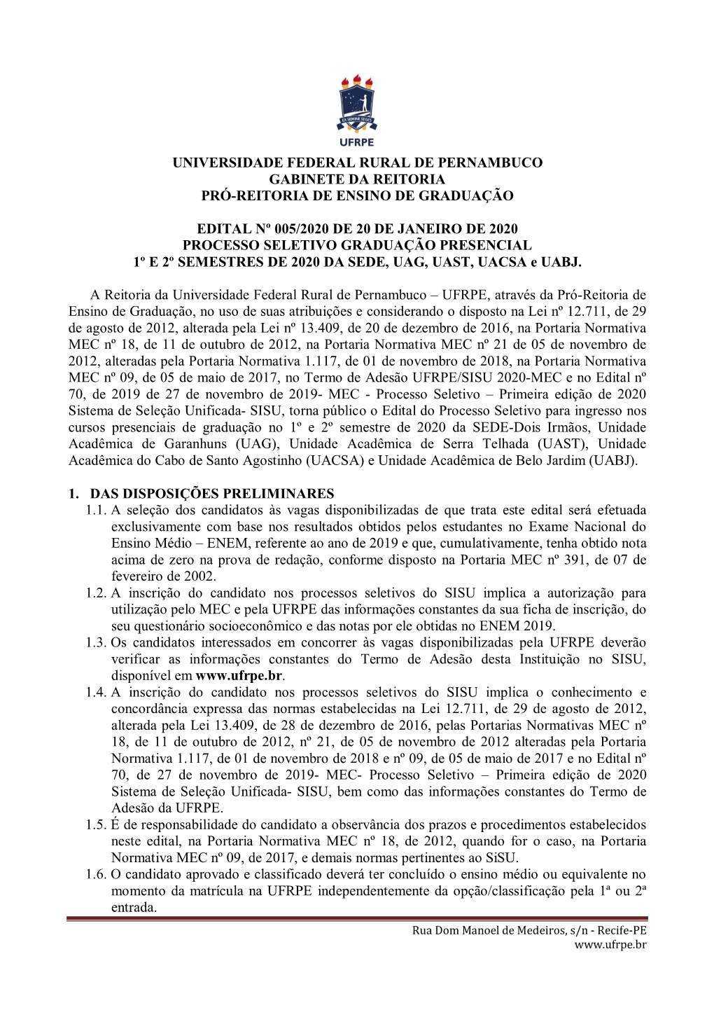 Edital SISU Chamada Única 2020 Publicacao.Pdf