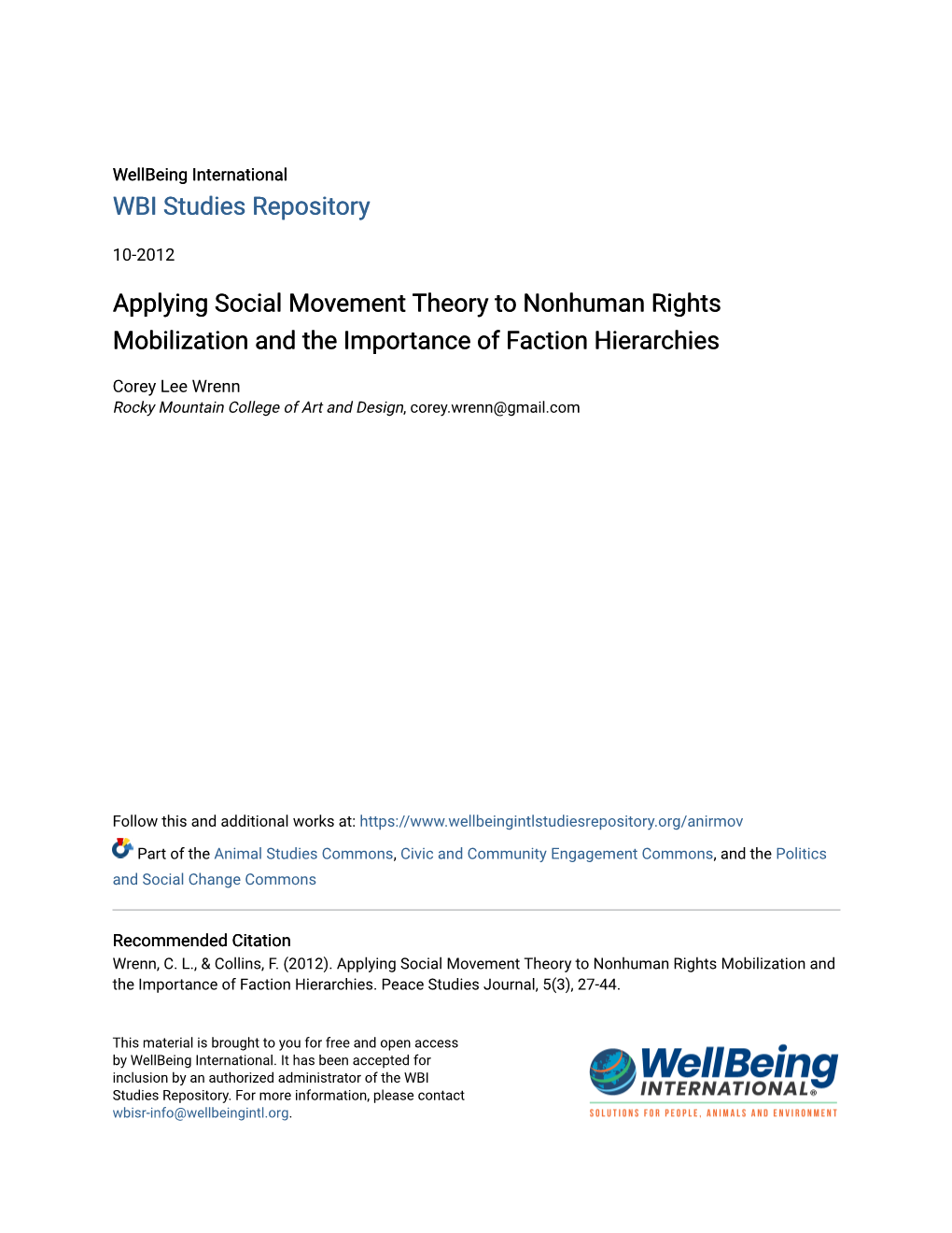 Applying Social Movement Theory to Nonhuman Rights Mobilization and the Importance of Faction Hierarchies