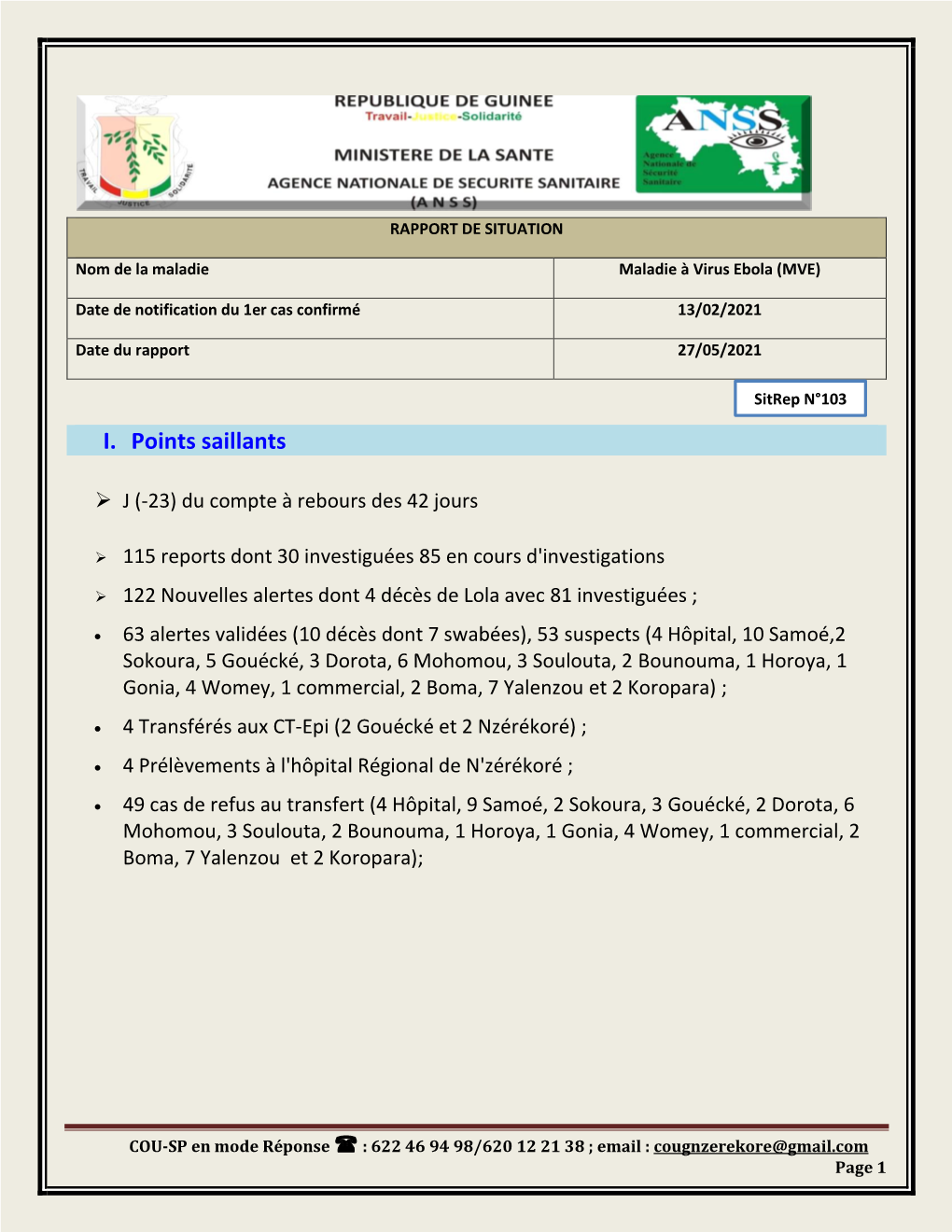 I. Points Saillants