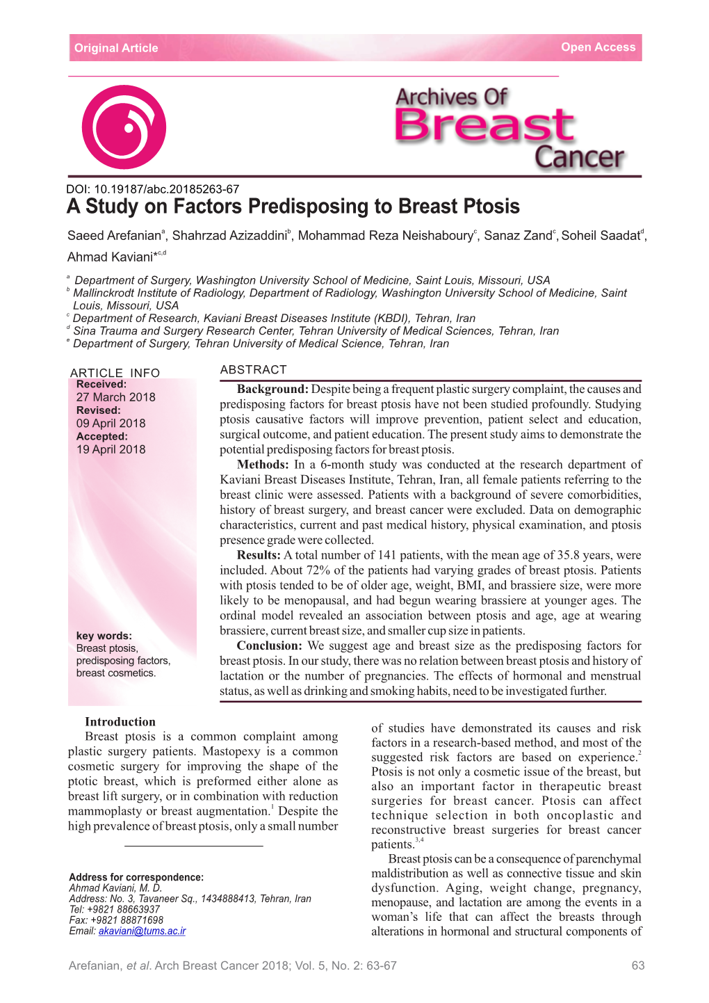 A Study on Factors Predisposing to Breast Ptosis