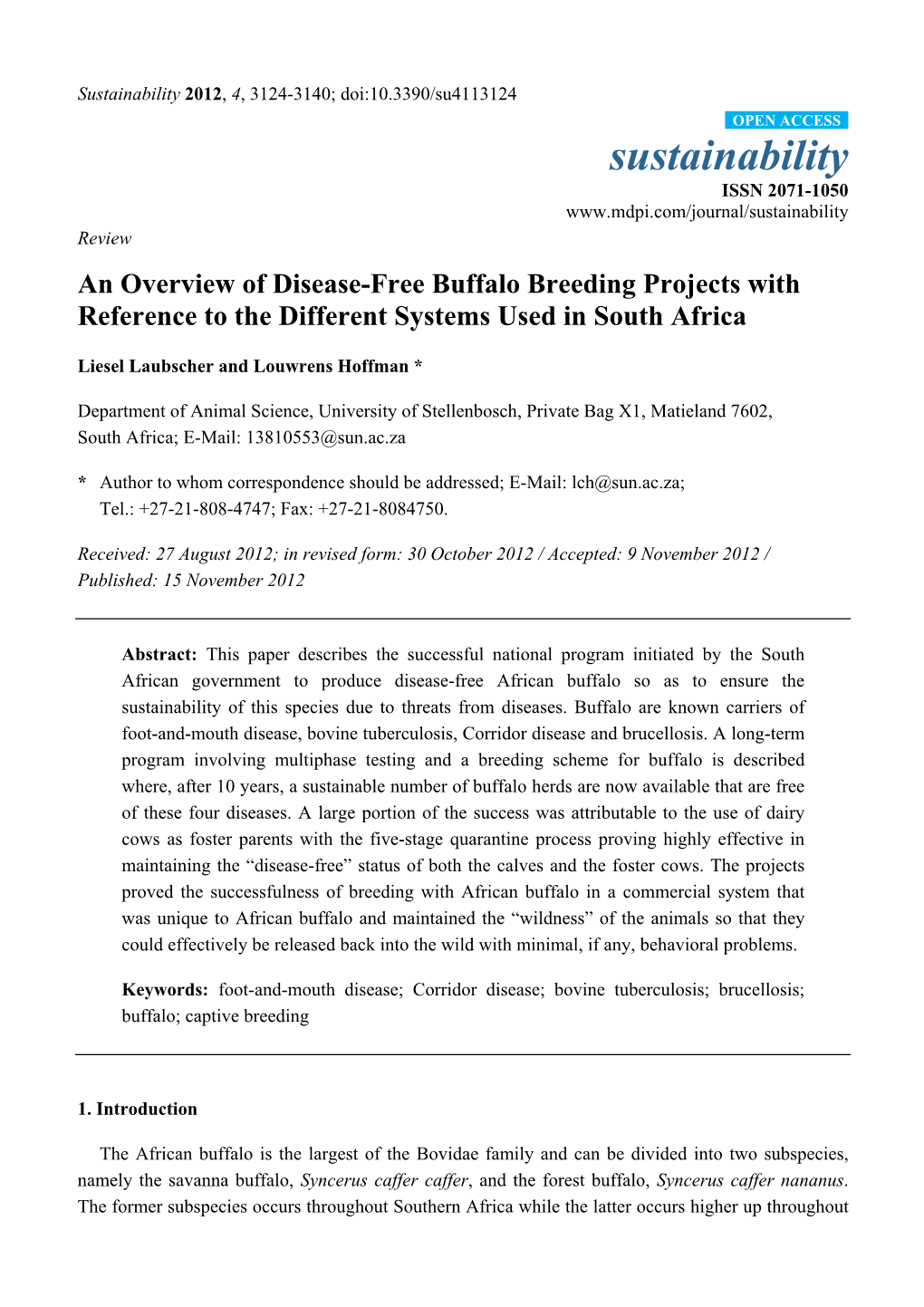 An Overview of Disease-Free Buffalo Breeding Projects with Reference to the Different Systems Used in South Africa