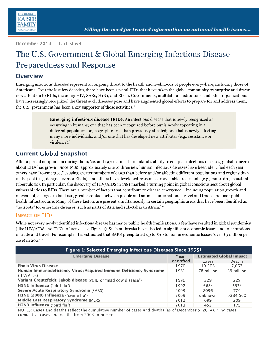 The U.S. Government & Global Emerging Infectious Disease Preparedness and Response