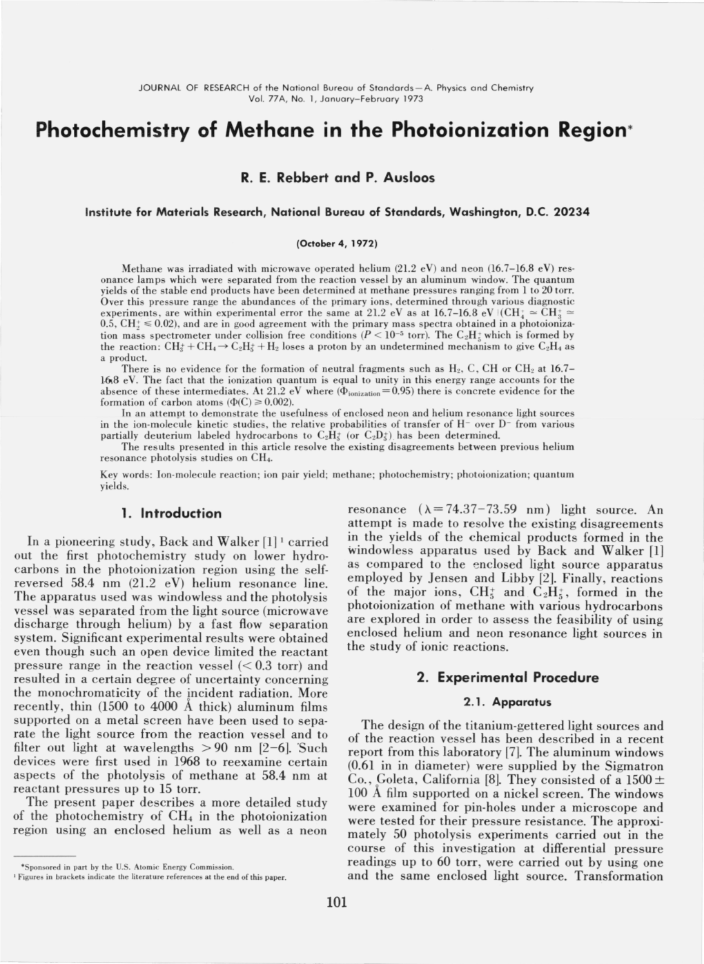 Photochemistry of Methane in the Photoionization Region*