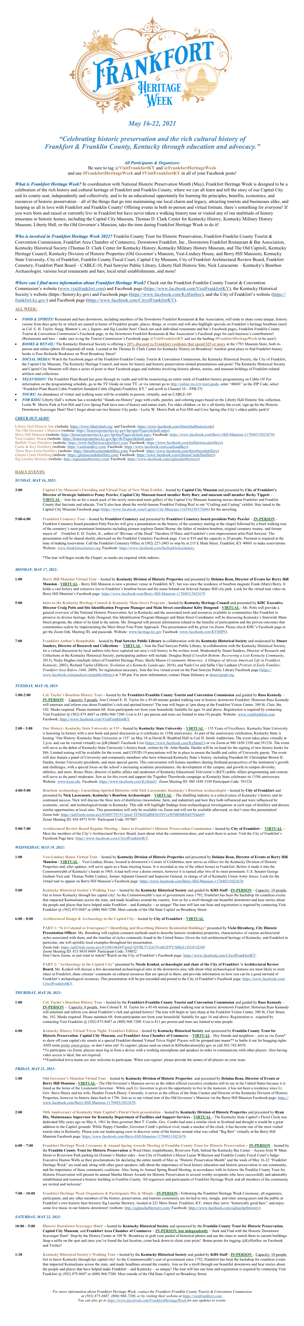 Celebrating Historic Preservation and the Rich Cultural History of Frankfort & Franklin County, Kentucky Through Education and Advocacy.”