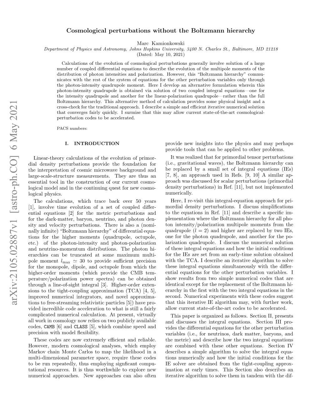 Cosmological Perturbations Without the Boltzmann Hierarchy