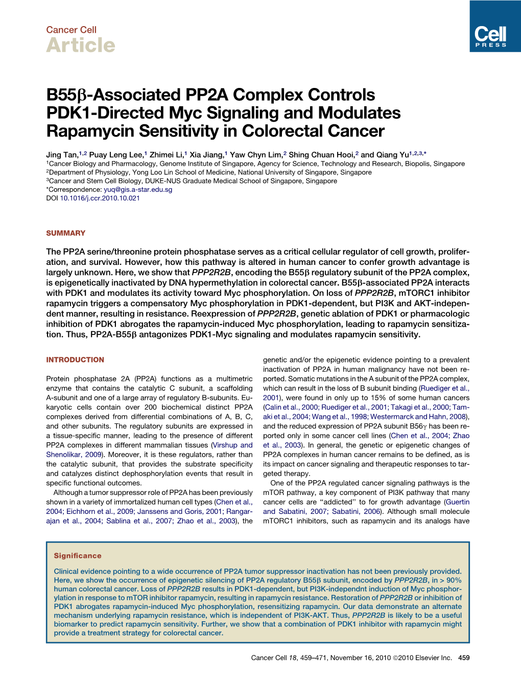 B55&Beta;-Associated PP2A Complex Controls PDK1-Directed