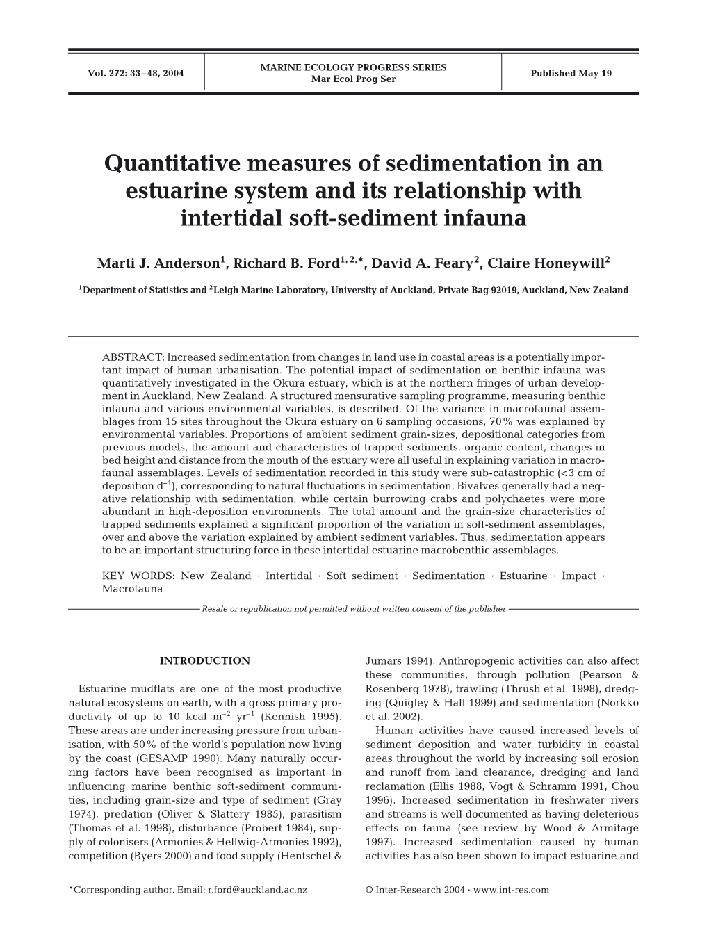 Quantitative Measures of Sedimentation in an Estuarine System and Its Relationship with Intertidal Soft-Sediment Infauna