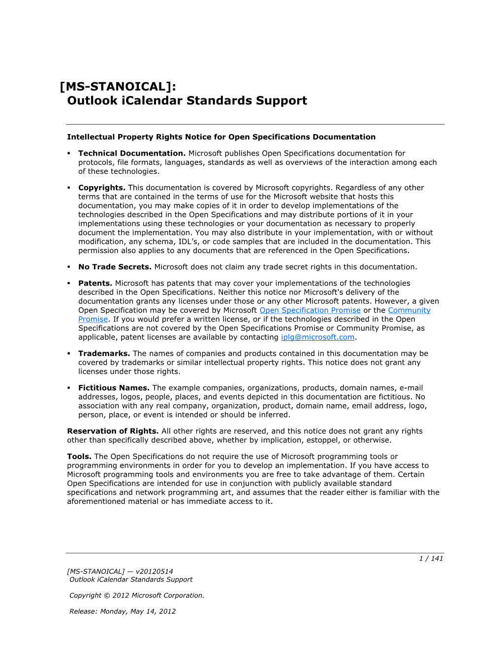 [MS-STANOICAL]: Outlook Icalendar Standards Support