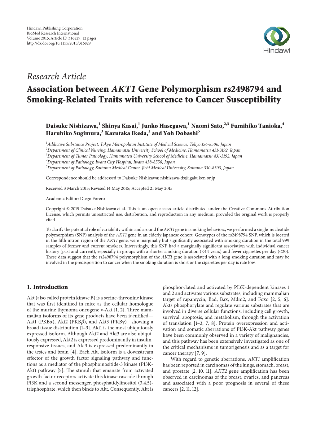 Association Between AKT1 Gene Polymorphism Rs2498794 and Smoking-Related Traits with Reference to Cancer Susceptibility