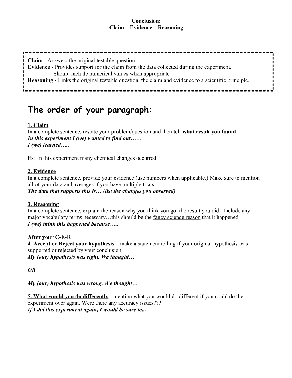 Claim Evidence - Reasoning