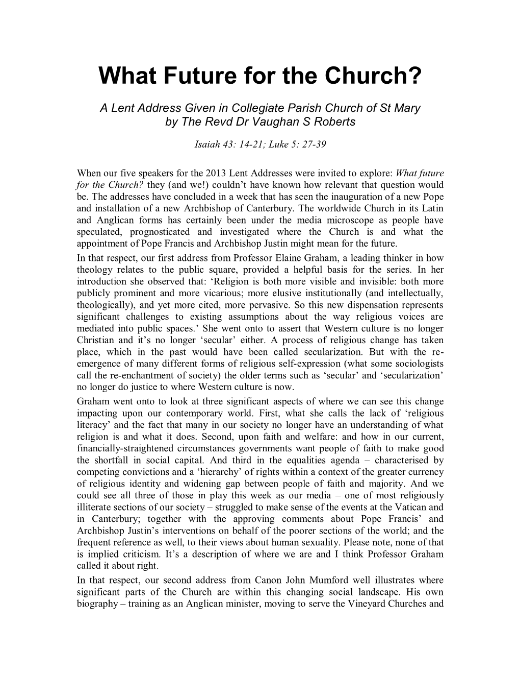What Future for the Church?