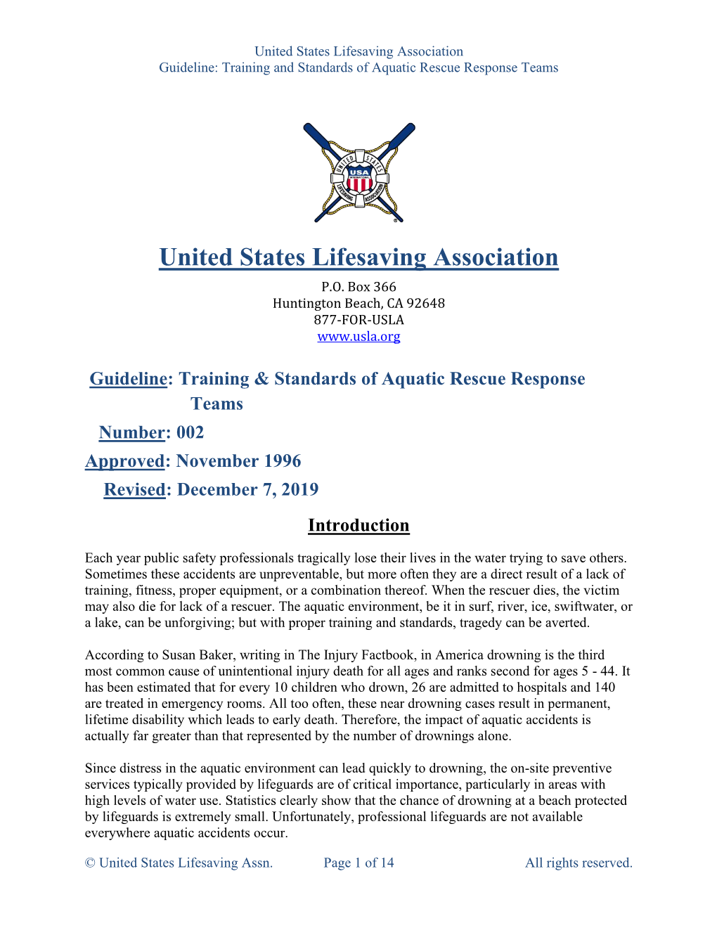 USLA Guidelines for Aquatic Rescue Response Teams