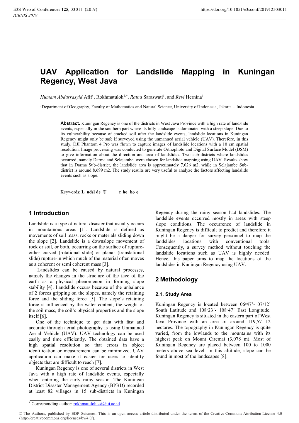 UAV Application for Landslide Mapping in Kuningan Regency, West Java
