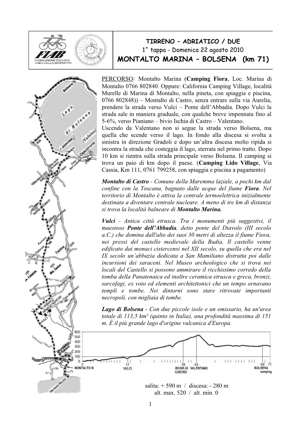 MONTALTO MARINA – BOLSENA (Km 71)