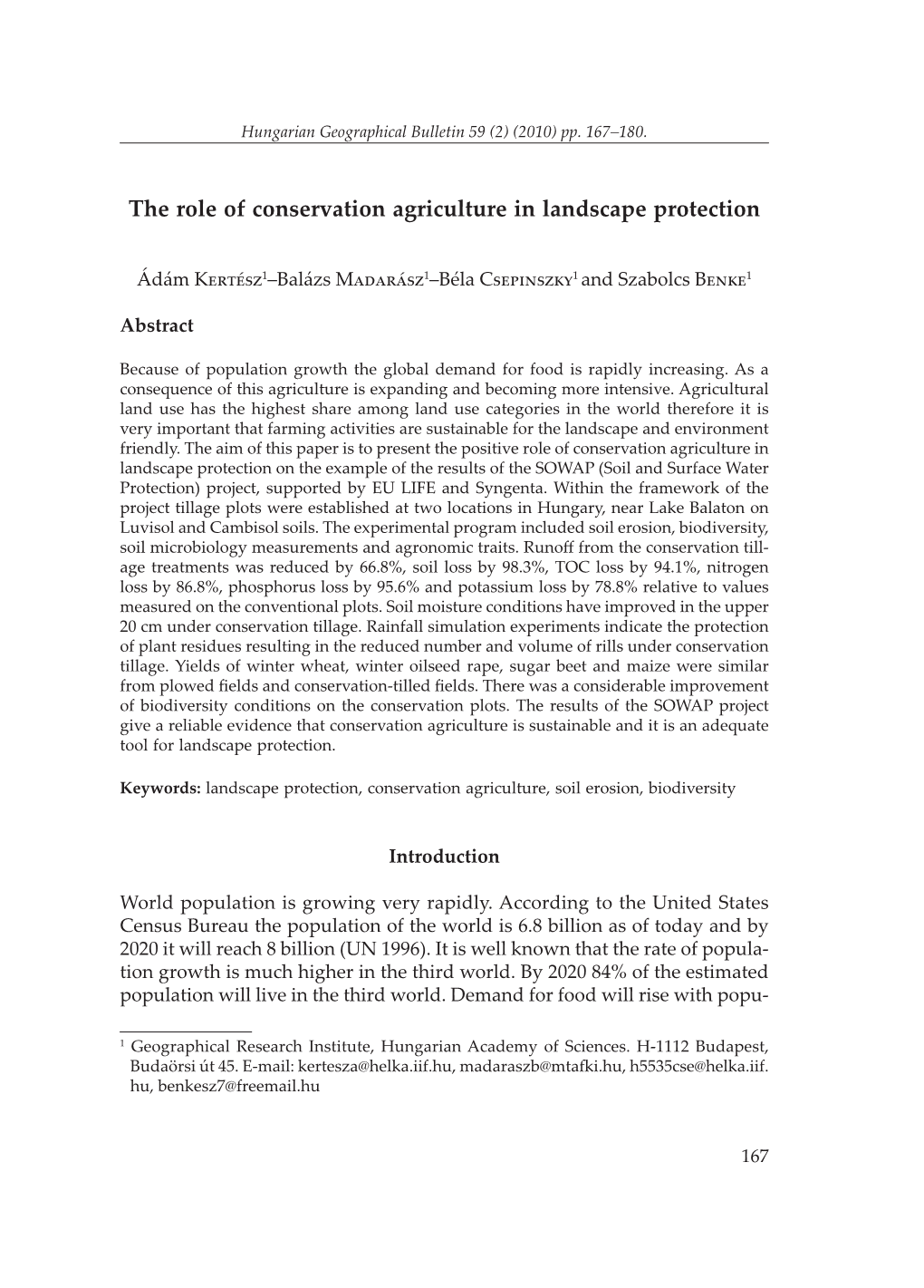 The Role of Conservation Agriculture in Landscape Protection