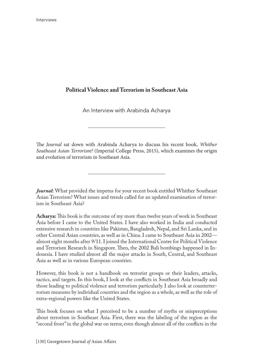 Political Violence and Terrorism in Southeast Asia