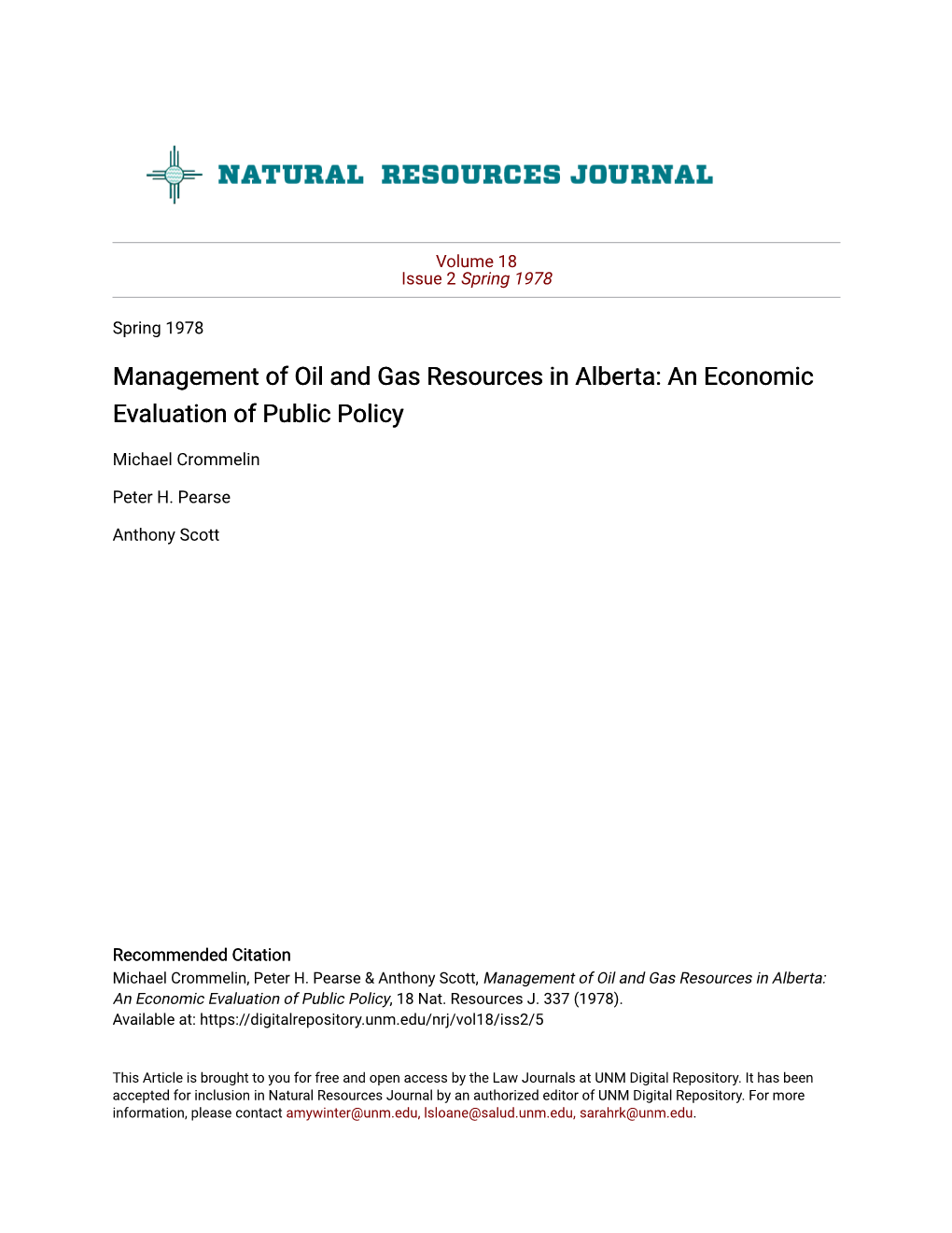 Management of Oil and Gas Resources in Alberta: an Economic Evaluation of Public Policy