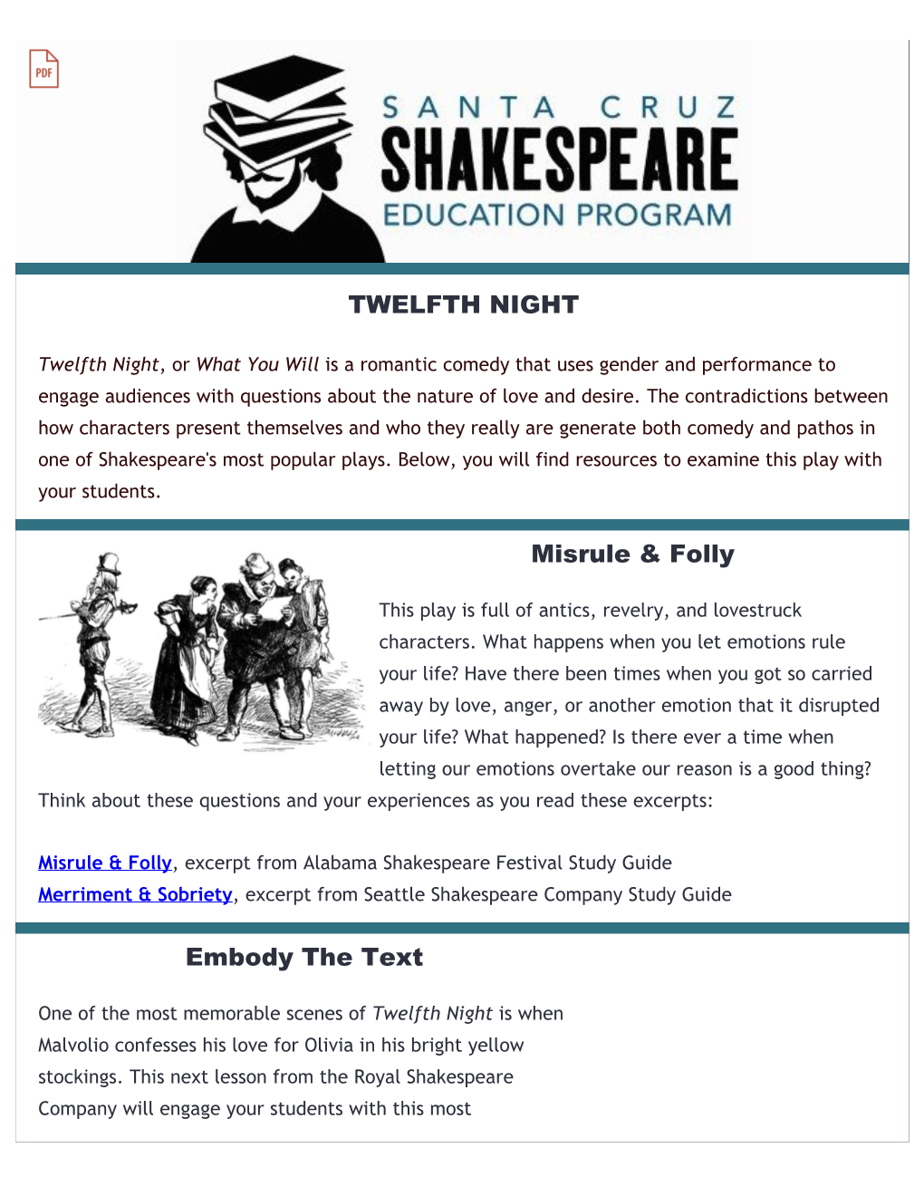 Week Three with Twelfth Night