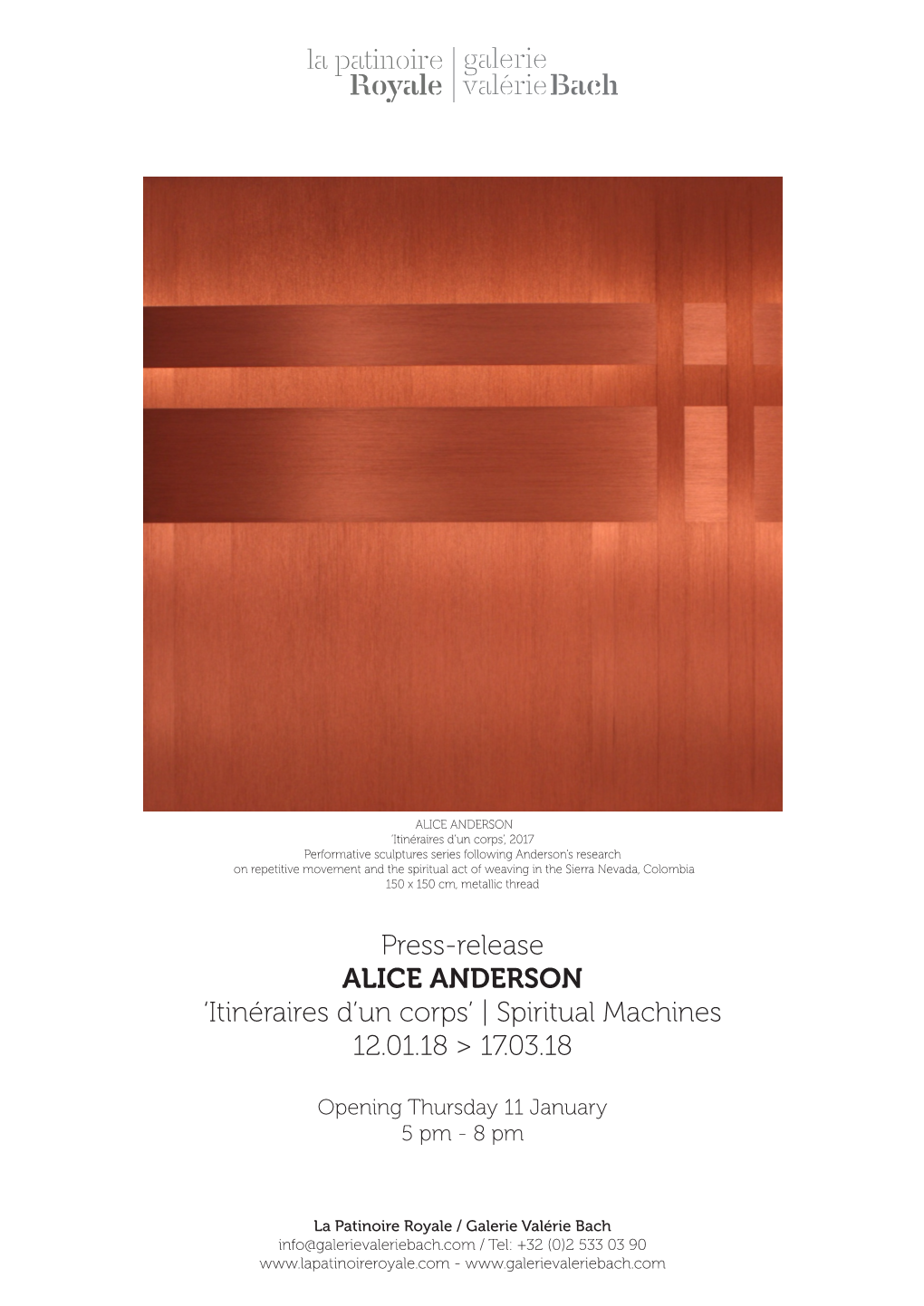 Press-Release ALICE ANDERSON ‘Itinéraires D’Un Corps’ | Spiritual Machines 12.01.18 > 17.03.18