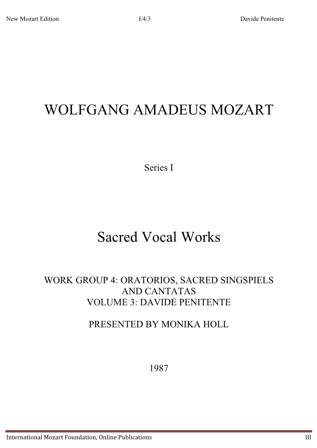 WOLFGANG AMADEUS MOZART Sacred Vocal Works