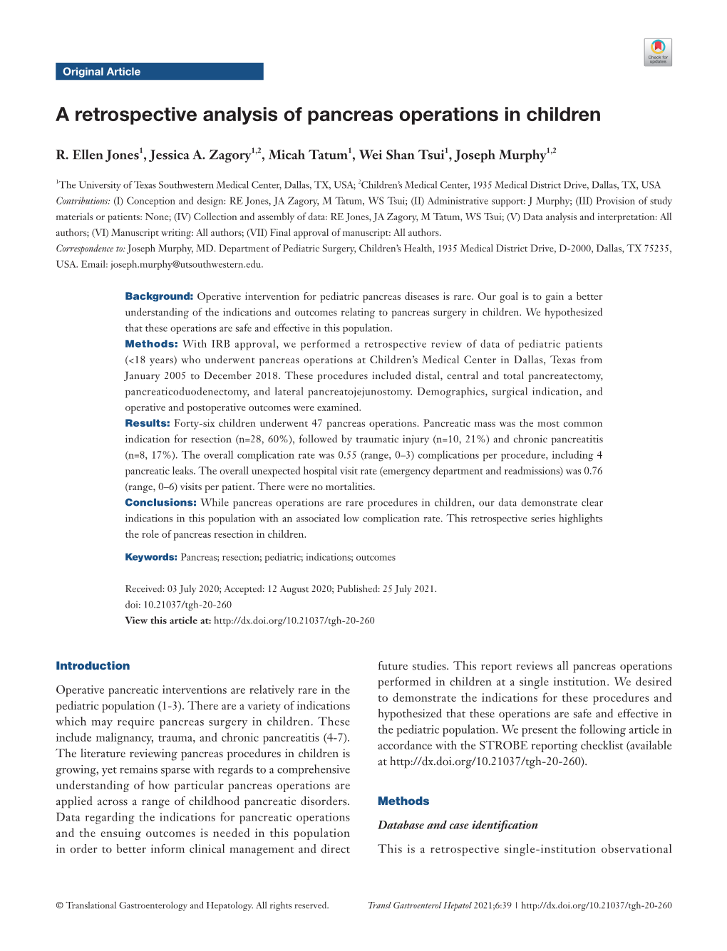 A Retrospective Analysis of Pancreas Operations in Children