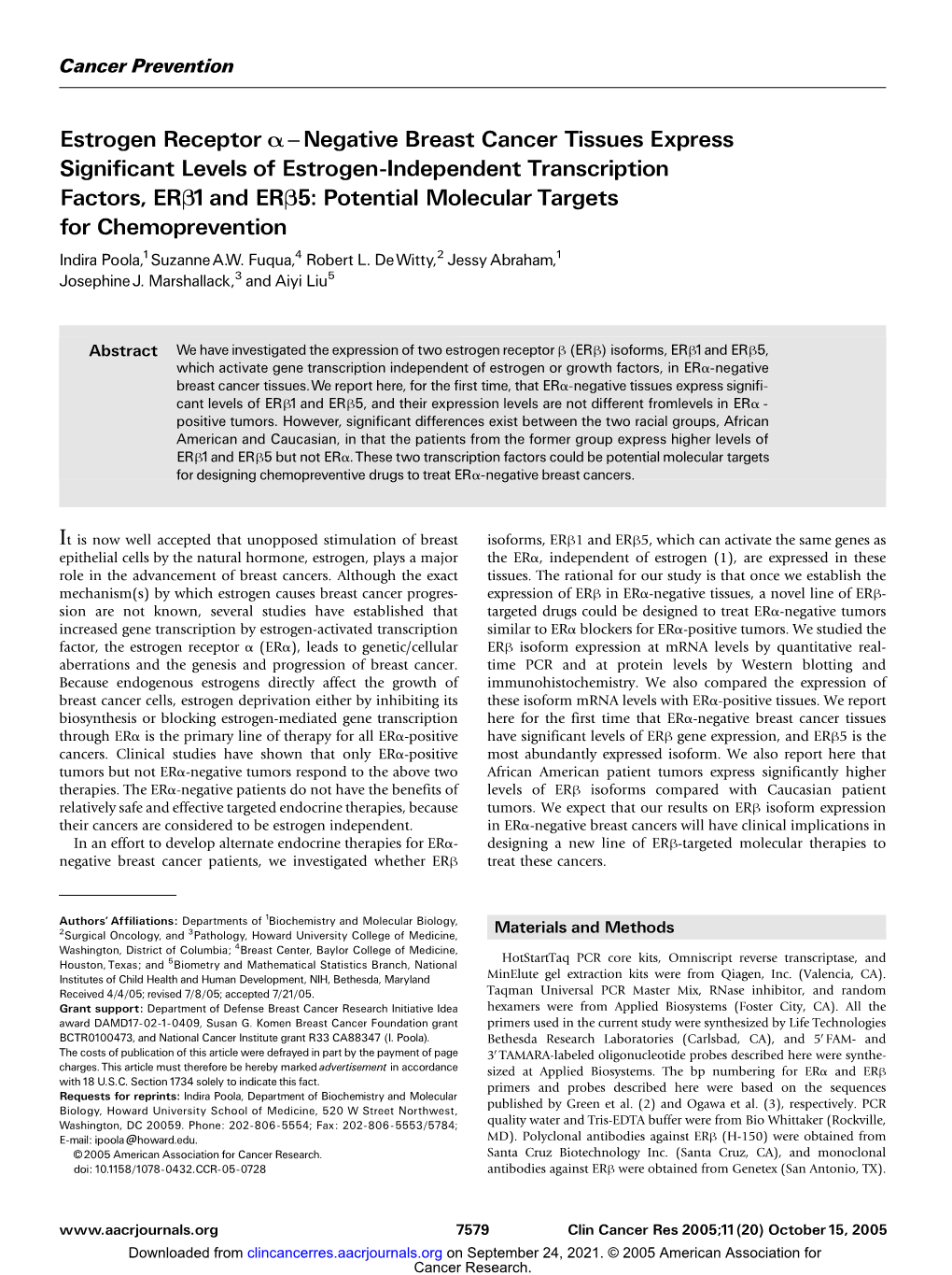 Estrogen Receptor A^ Negative Breast Cancer Tissues Express