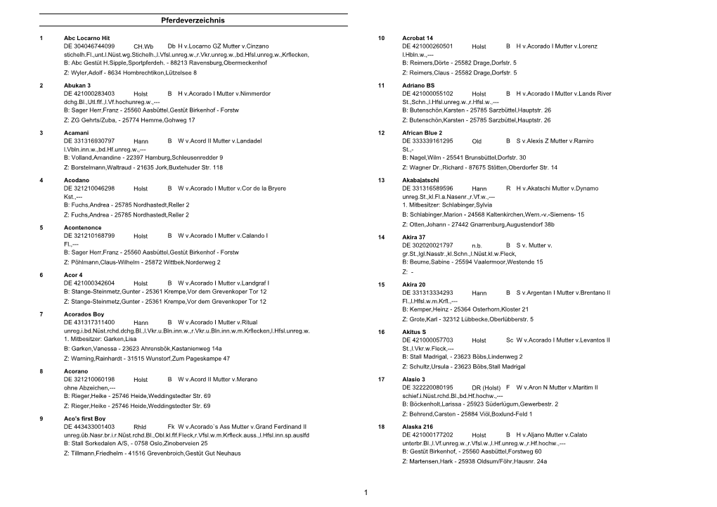 Pferdeverzeichnis 1