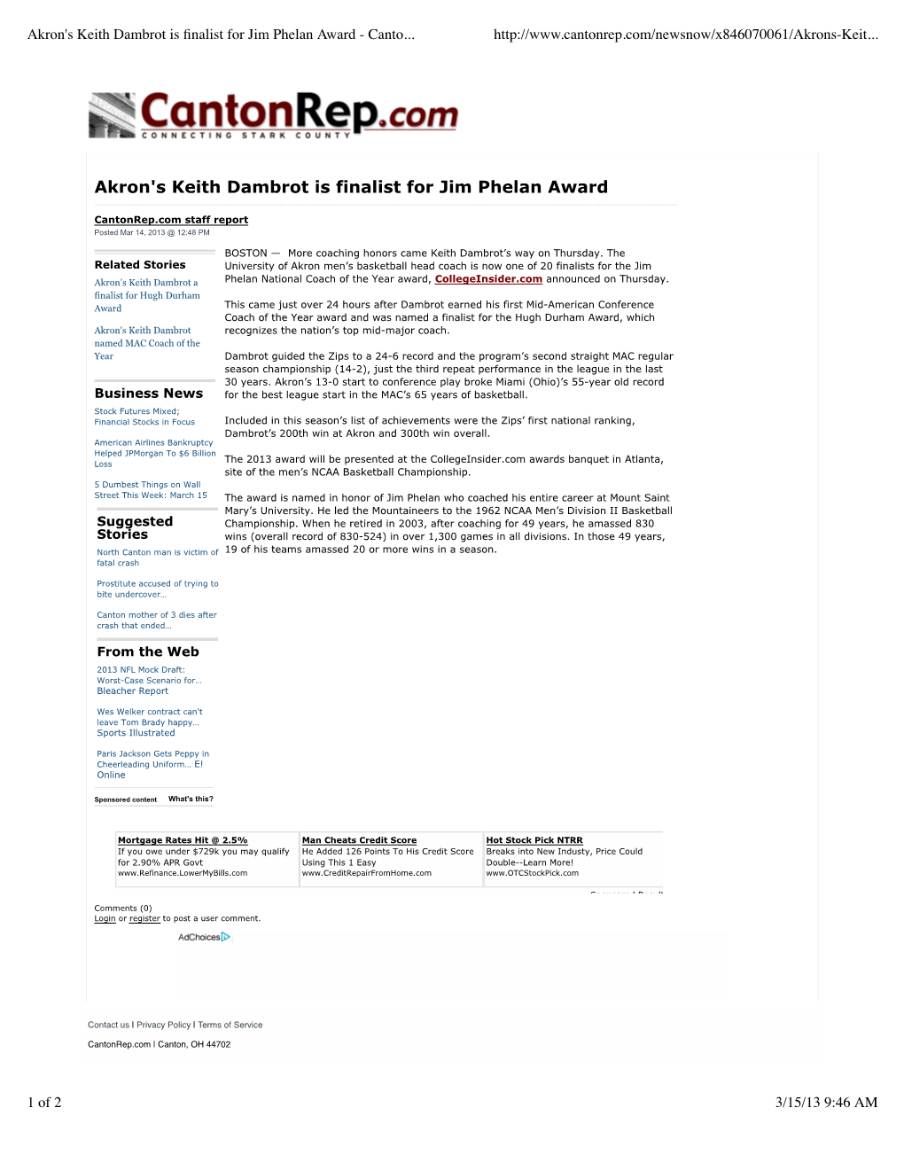 Akron's Keith Dambrot Is Finalist for Jim Phelan Award
