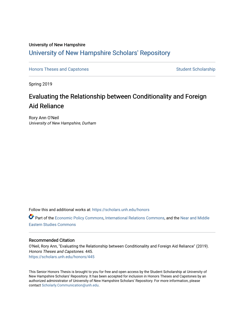 Evaluating the Relationship Between Conditionality and Foreign Aid Reliance