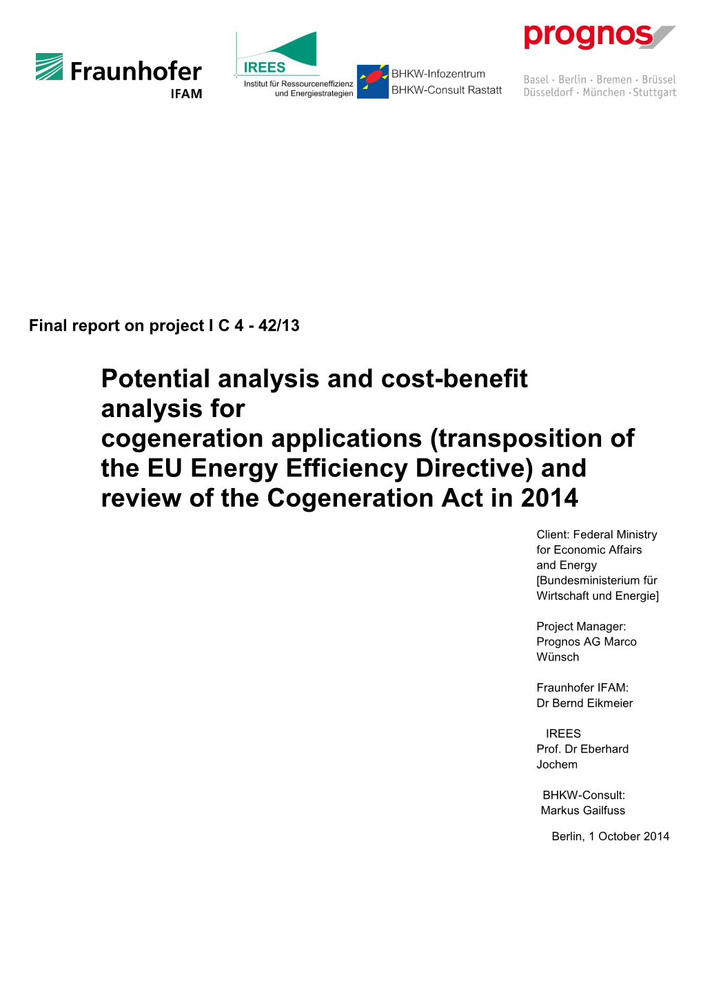 Potential Analysis and Cost-Benefit Analysis for Cogeneration Applications