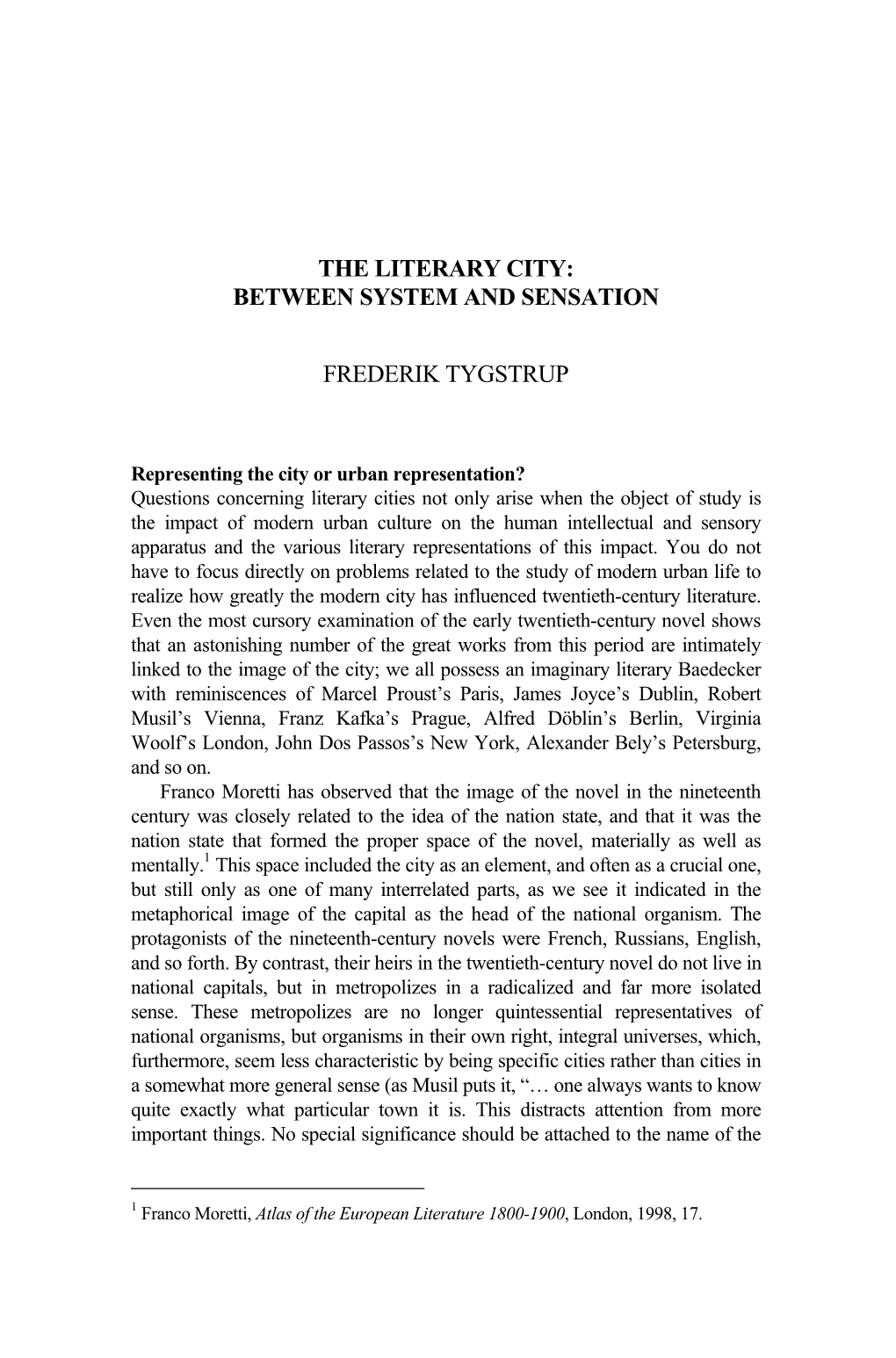 The Literary City: Between System and Sensation