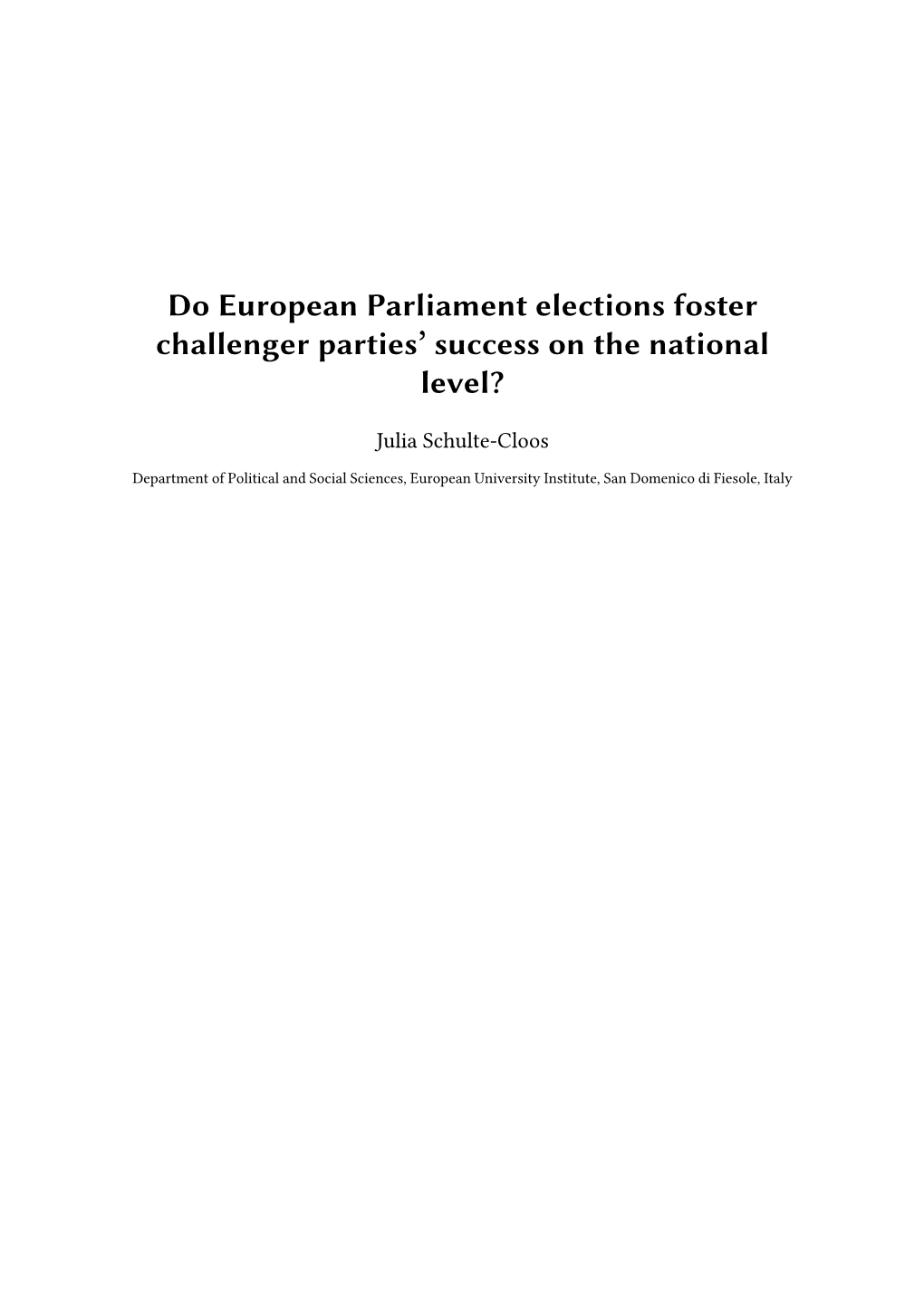 Do European Parliament Elections Foster Challenger Parties' Success