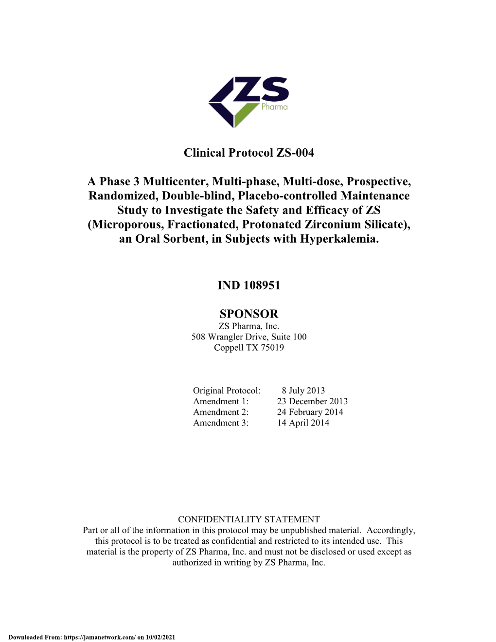 Clinical Protocol ZS-004