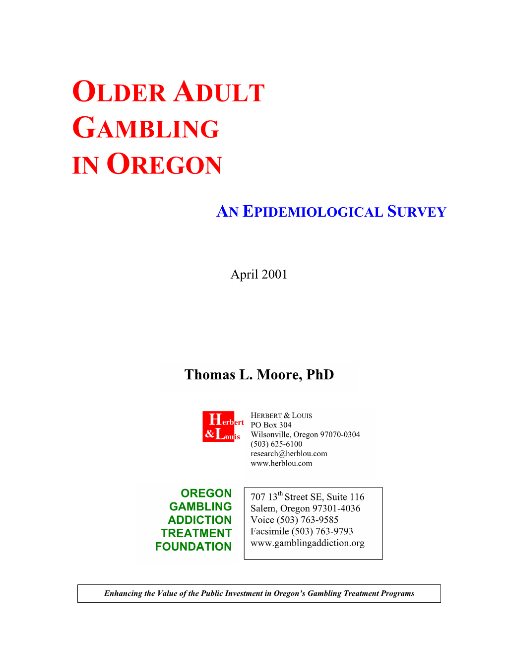 Older Adult Gambling in Oregon