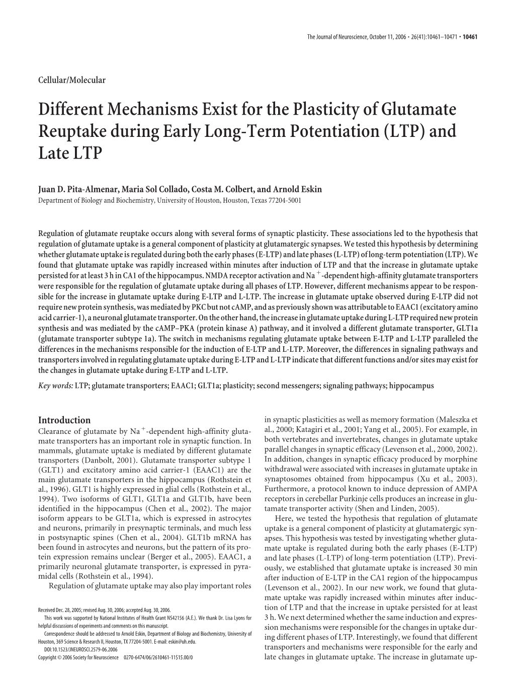 Different Mechanisms Exist for the Plasticity of Glutamate Reuptake During Early Long-Term Potentiation (LTP) and Late LTP