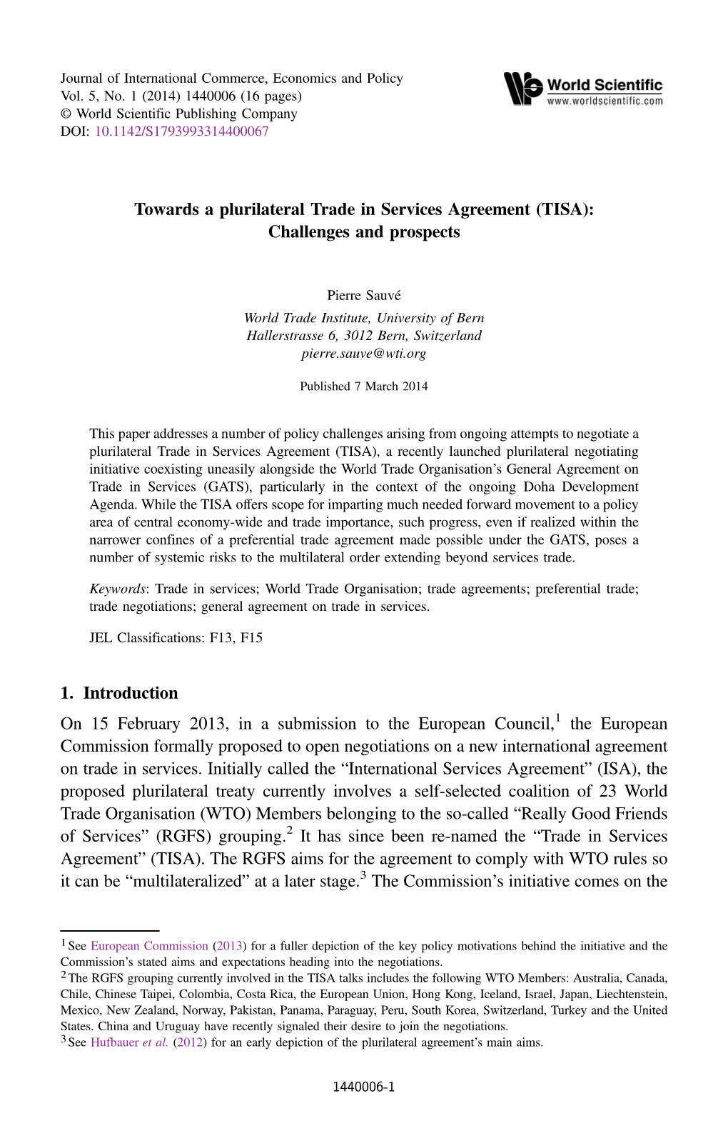 Towards a Plurilateral Trade in Services Agreement (TISA): Challenges and Prospects