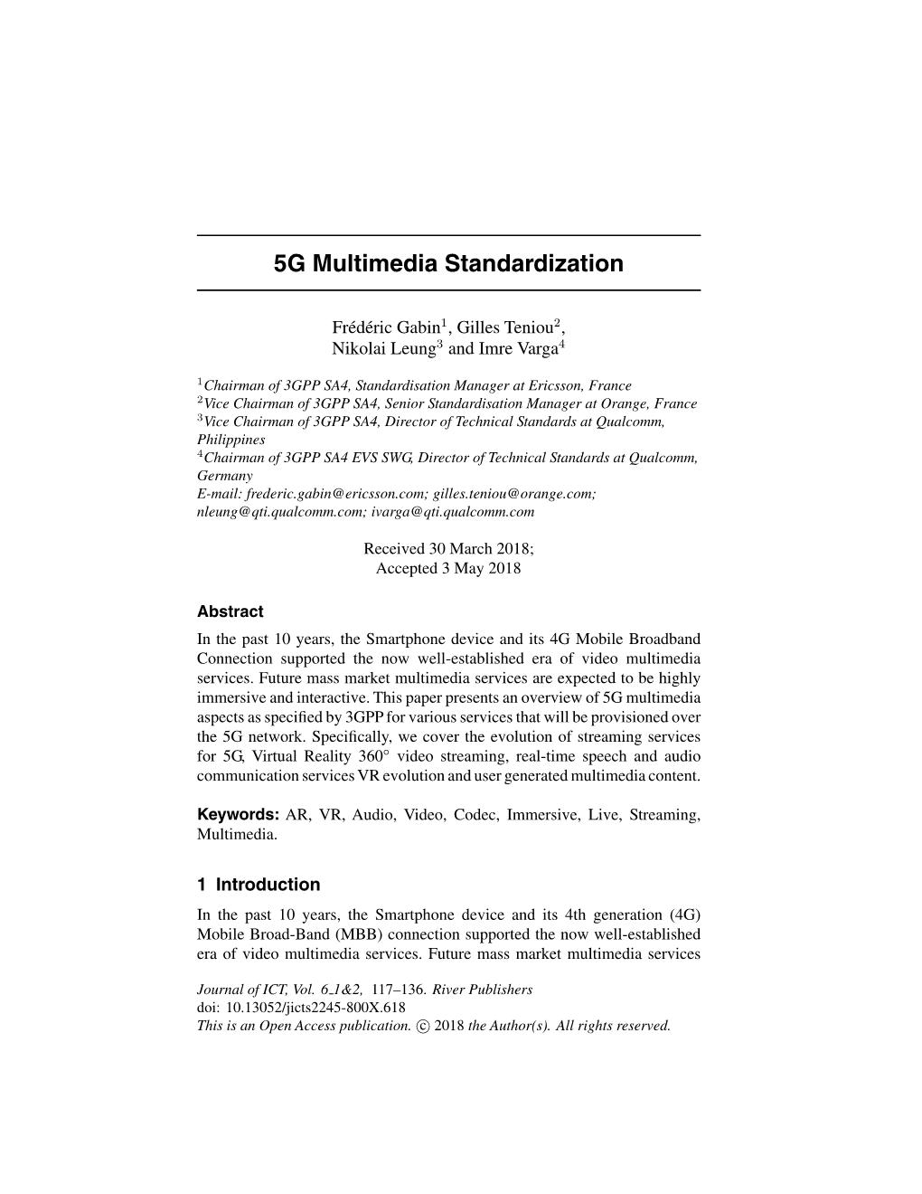 5G Multimedia Standardization