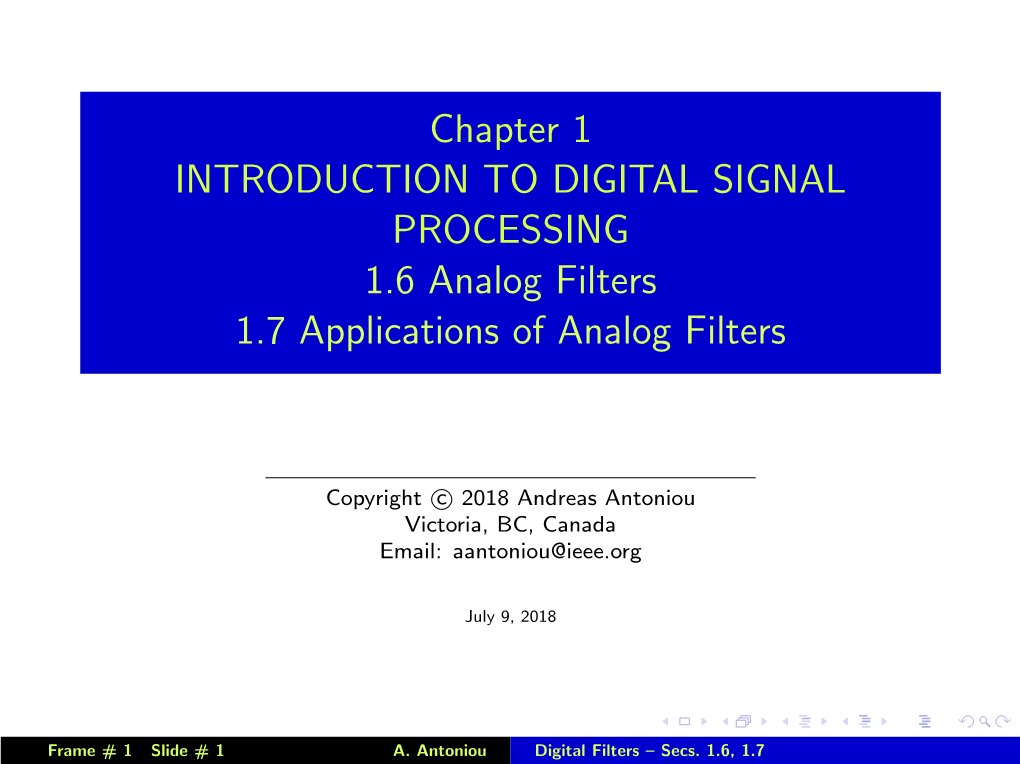 Analog Filters and Applications