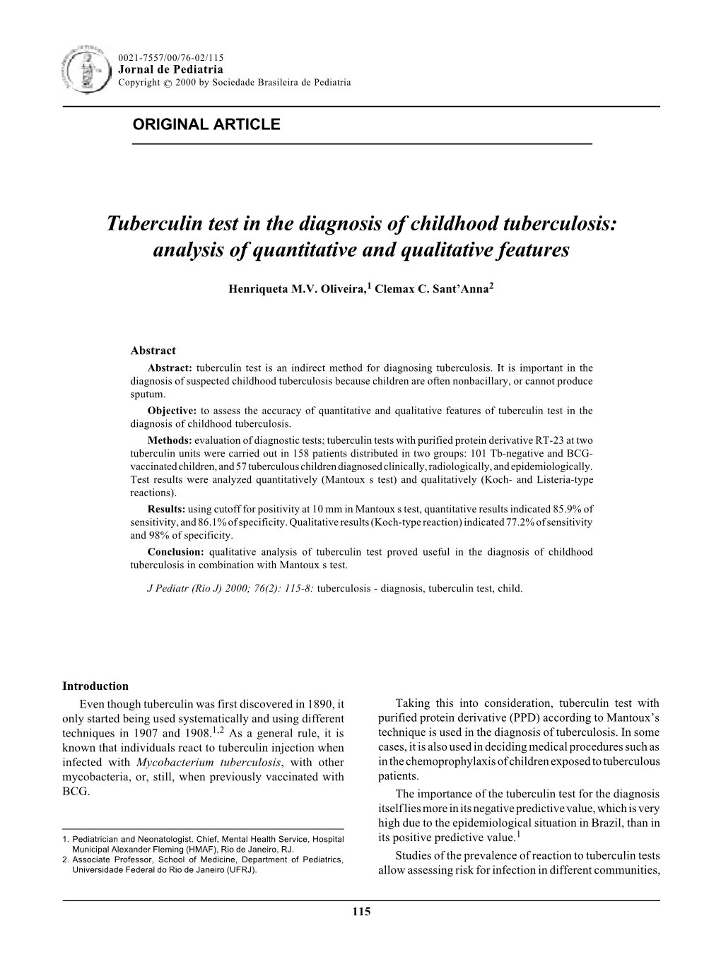 Tuberculin Test in the Diagnosis of Childhood Tuberculosis: Analysis of Quantitative and Qualitative Features