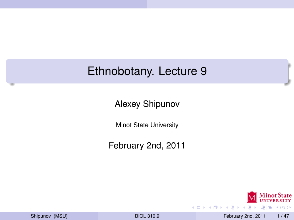 Ethnobotany. Lecture 9