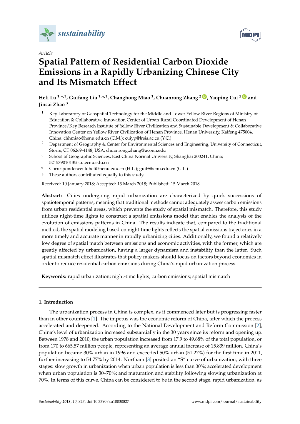 Spatial Pattern of Residential Carbon Dioxide Emissions in a Rapidly Urbanizing Chinese City and Its Mismatch Effect