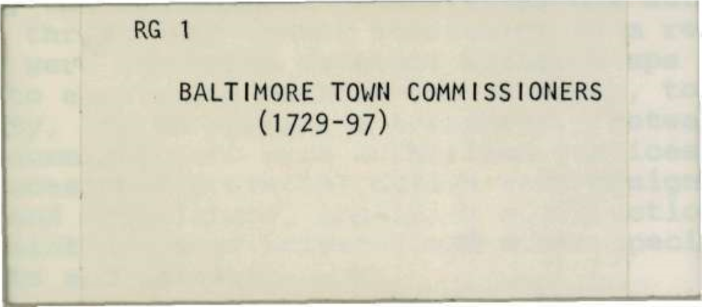 Rg 1 Baltimore Town Commissioners (1729-97)